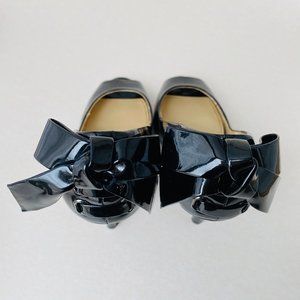 Black Patent Leather Peep Toe Bow Back Heel